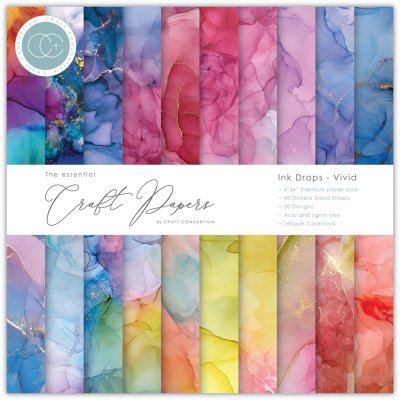 Craft Consortium 6”x6” Paper Pad - Ink Drops Vivid Essential Craft Papers (40 sheets)