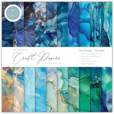 Craft Consortium Essential Craft Papers 6x6 Inch Paper Pad Ink Drops Ocean (40 sheets)
