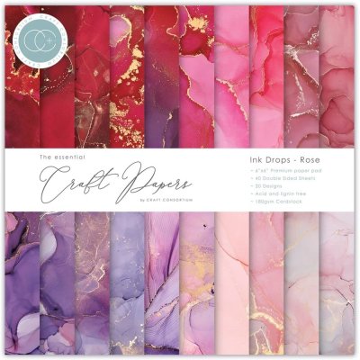 Craft Consortium 6”x6” Essential Craft Papers Paper Pad - Ink Drops Rose (40 sheets)