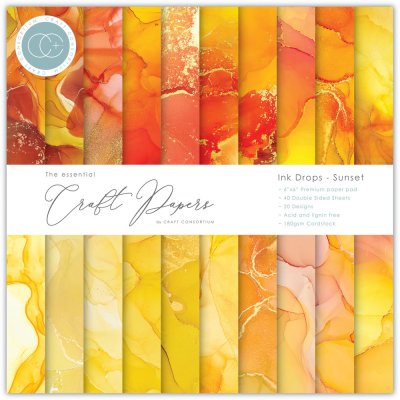 Craft Consortium 6”x6” Essential Craft Papers Paper Pad - Ink Drops Sunset (40 sheets)