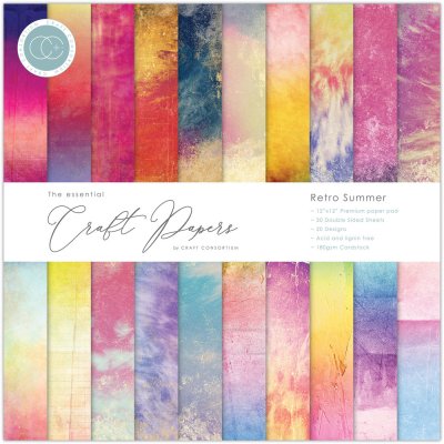 Craft Consortium Essential 12”x12” Craft Papers Paper Pad - Retro Summer (30 sheets)
