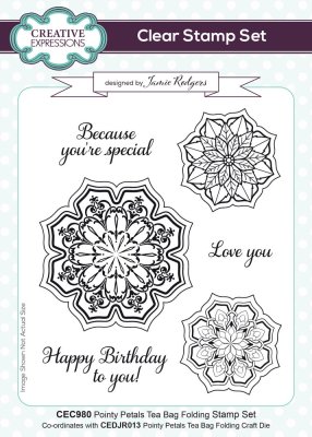 FÖRBESTÄLLNING! Creative Expressions A5 Clear Stamp Set - Pointy Petals Tea Bag Folding