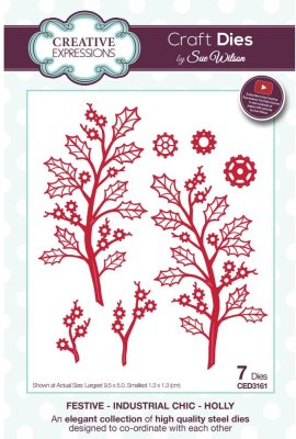 Creative Expressions Dies by Sue Wilson - Festive Collection Industrial Chic-Holly (7 dies)