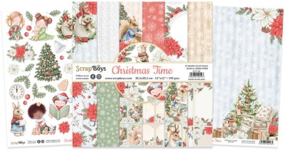 ScrapBoys 12”x12” Paper Set - Christmas Time (12 sheets+cut out elements)