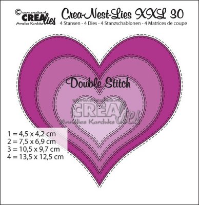 Crealies Crea-nest-dies XXL no.30 dies - Heart with Double Stitches (4 dies)