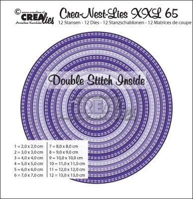 Crealies Crea-nest-dies XXL no. 65 dies - Circles with double stitch inside (12 dies)