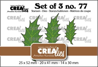 Crealies Set of 3 Dies - No. 77 Leaves 22 Solid Holly with Stitchline