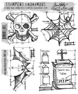 FÖRBESTÄLLNING! Tim Holtz Stampers Anonymous Cling Stamps - Halloween Blueprint
