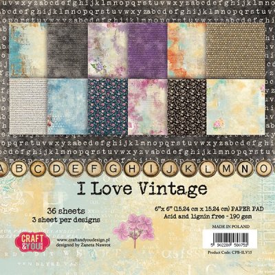Craft & You 6”x6” Paper Pad - I Love Vintage (36 sheets)
