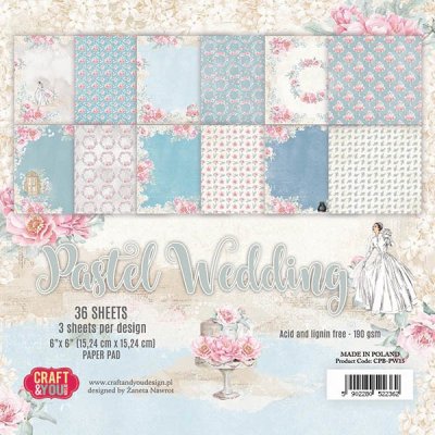 Craft & You 6”x6” Paper Pad - Pastel Wedding (36 sheets)
