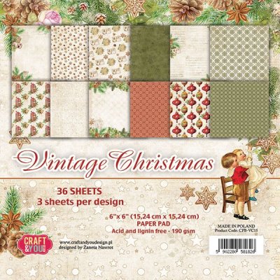 Craft & You 6”x6” Paper Pad - Vintage Christmas (36 sheets)