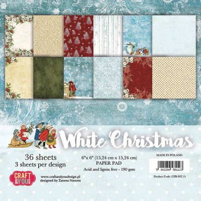 Craft & You 6”x6” Paper Pad - White Christmas Christmas (36 sheets)