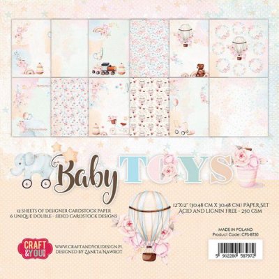 Craft&You 12”x12” BIG Paper Set - Baby Toys (12 sheets)