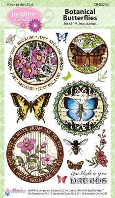 Justrite Clear Stamp Set - Botanical Butterflies (14 stamps)
