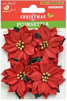 Little Birdie Paper Flower Christmas Poinsettia - Red (4 pack)