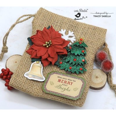 Little Birdie Paper Flower Christmas Poinsettia - Red (4 pack)