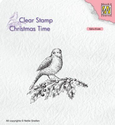 Nellies Choice Clear Stamps - Christmas Time Bird on Holly Twig