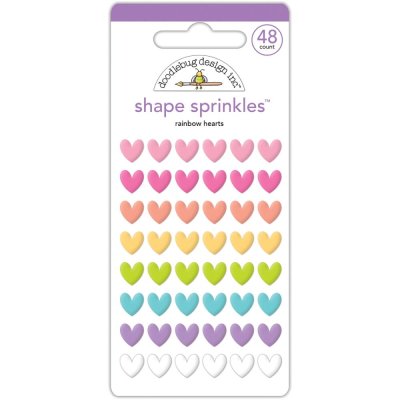 Doodlebug Sprinkles Adhesive Glossy Enamel Shapes - Rainbow Hearts (48 pack)