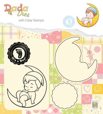 Nellies Choice DADA Die with Clear Stamp - Its a Boy On The Moon