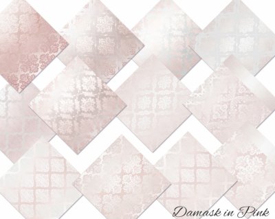 Decorer 8”x8” Paper Pack - Damask in Pink (12 sheets)