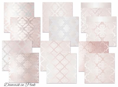 Decorer 8”x8” Paper Pack - Damask in Pink (12 sheets)