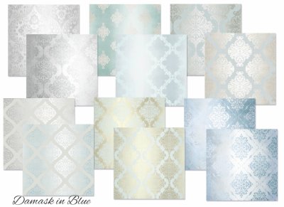 Decorer 8”x8” Paper Pack - Damask in Blue (12 sheets)