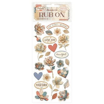 Stamperia 8,33”x2,36” Rub-On Pack - Family Patchwork Flowers