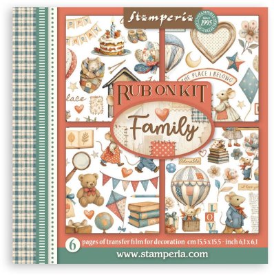 Stamperia 6,1”x6,1” Rub-On Assortment - Family (6 sheets)