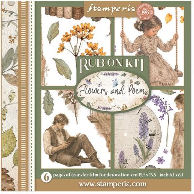 Stamperia 15,5x15,5cm Rub-On Assortment - Flowers and Poems (6 sheets)