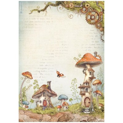 Stamperia A4 Rice Paper Sheet - Hidden Grove Mushroom Houses