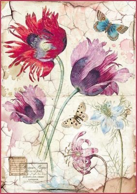 Stamperia A4 Rice Paper - Vintage Tulips