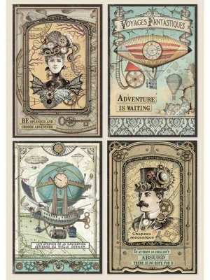 Stamperia A4 Rice Paper - Voyages Fantastiques Cards