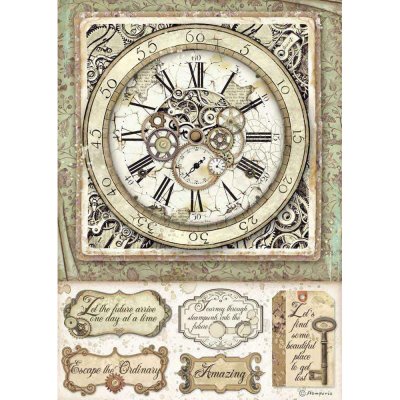Stamperia A4 Rice Paper Sheet - Lady Vagabond Clock & Mechanisms