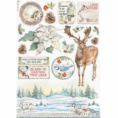 Stamperia A4 Rice Paper Sheet - Winter Tales Poinsettia