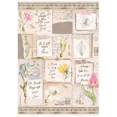 Stamperia A4 Rice Paper - Romantic Garden House Letters and Flowers