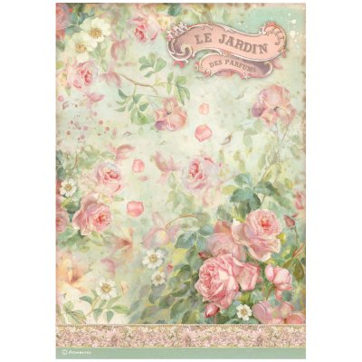 Stamperia A4 Rice Paper Sheet - Rose Parfum Le Jardin des Parfums