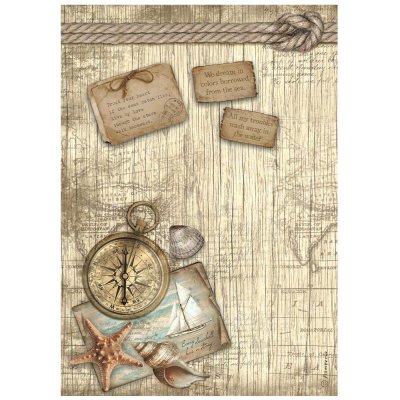 FÖRBESTÄLLNING! Stamperia A4 Rice Paper Sheet - Sea Land Compass