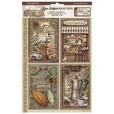 Stamperia Assorted A4 Rice Paper - Coffee And Chocolate (6 sheets)