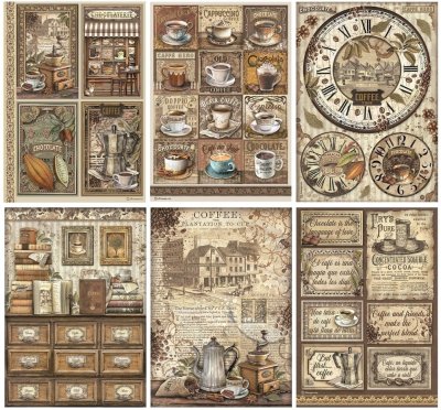 Stamperia Assorted A4 Rice Paper - Coffee And Chocolate (6 sheets)