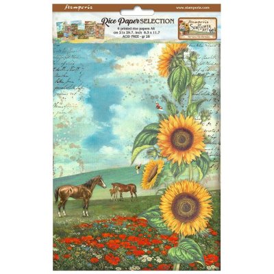 FÖRBESTÄLLNING - Stamperia A4 Rice Paper Sheet Pack - Sunflower Art (6 sheets)