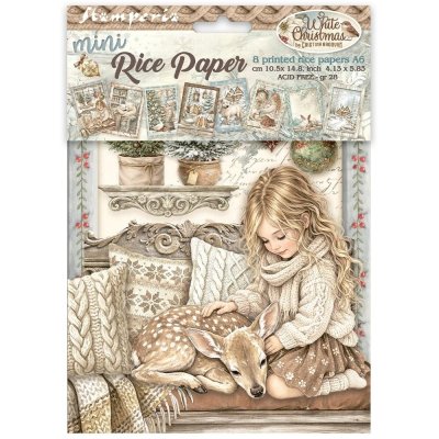 Stamperia A6 Mini Rice Paper Selection - White Christmas (8 sheets)