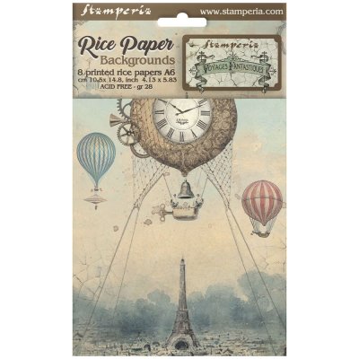 Stamperia A6 Rice Paper Pack - Voyages Fantastiques Backgrounds (8 sheets)