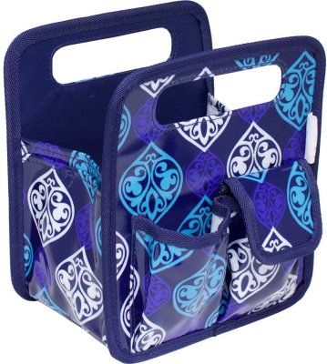 Everything Mary Makers Desktop Tote - Blue Quatrefoil Print with Navy Trim