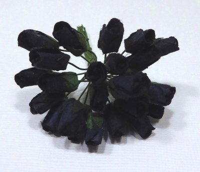 Mulberry Paper Rose Buds 12mm - Dark Blue / Black (25 pack)