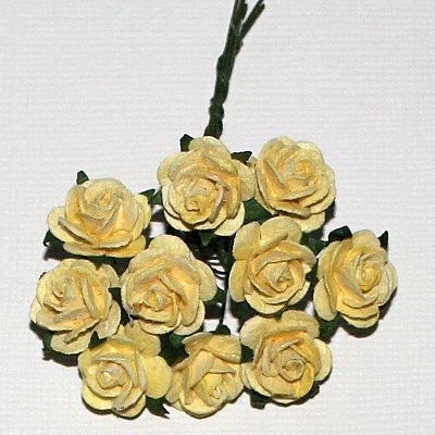 10st Paper Roses ca 15mm 2-tone Yellow