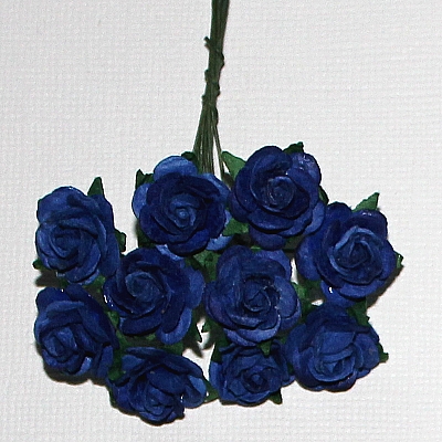 10st Paper Roses ca 15mm Royal Blue