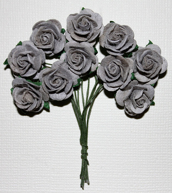 10st Paper Roses ca 15mm Grey