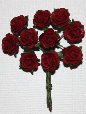 10st Small Paper Roses deep red ca 1cm