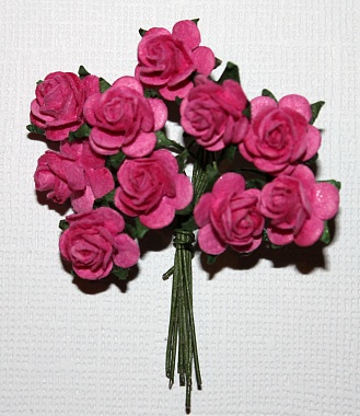 10st Small Paper Roses medium pink ca 1cm