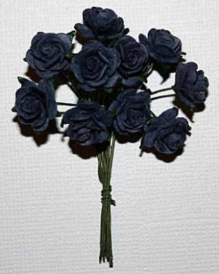 10st Small Paper Roses dark blue ca 1cm
